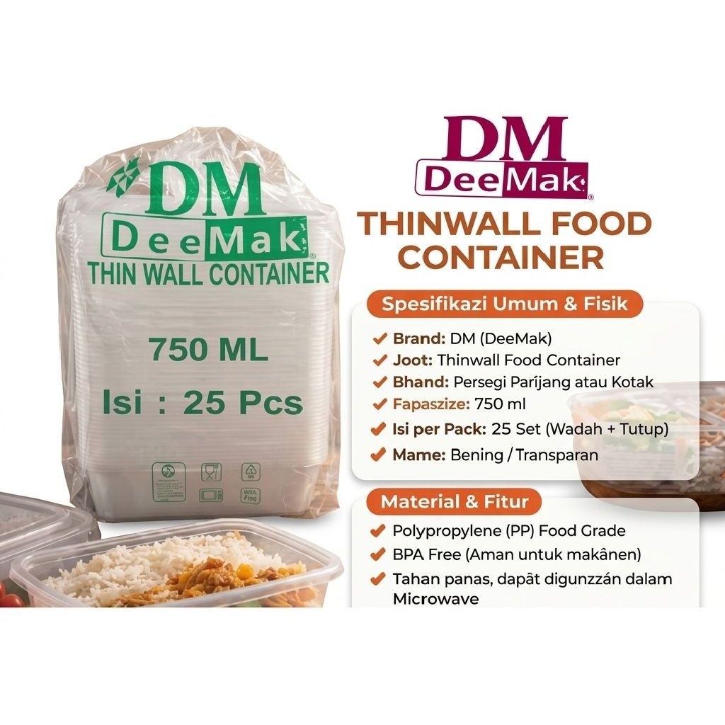 Thinwall Food Container DM 7500ml isi 25 pcs - PP Standing Pouch BluTop - Plastik Klip Seal - Harga 