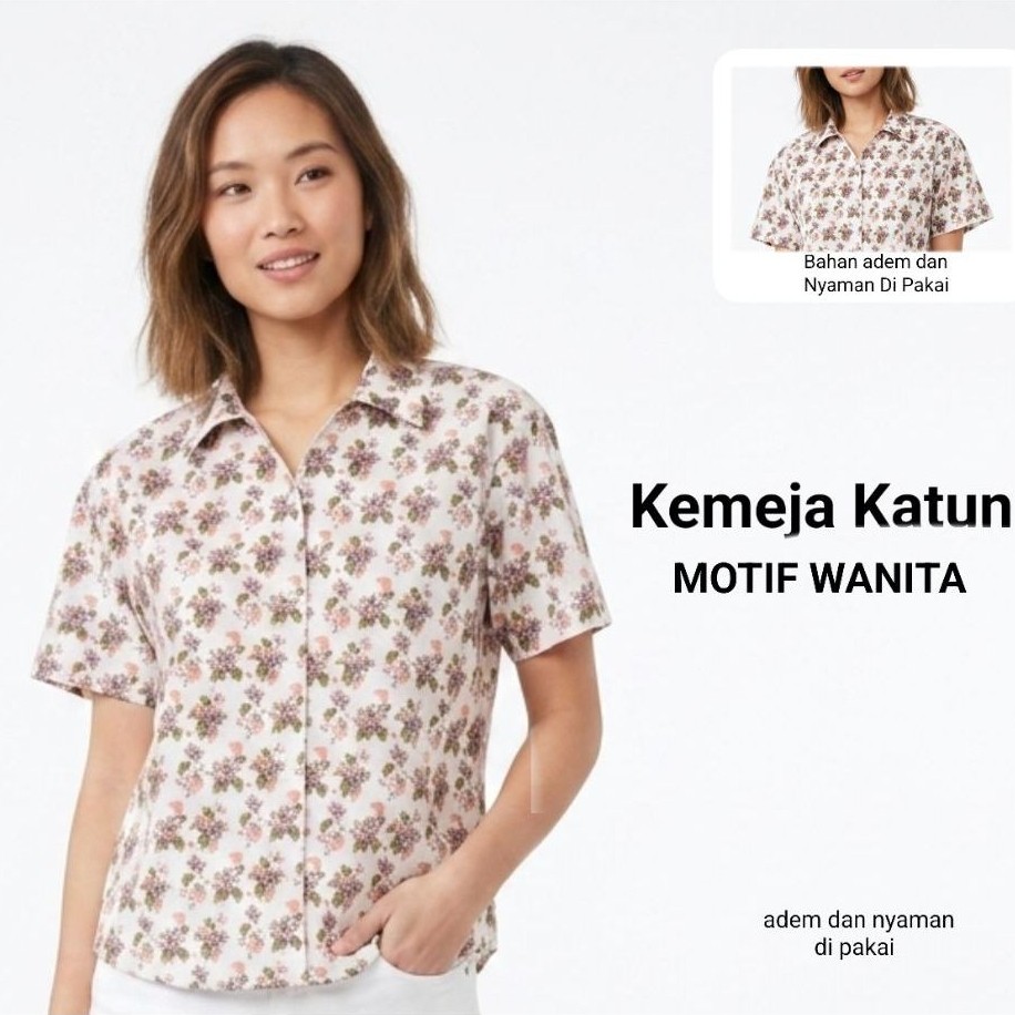 KATUN VIMOU_ 268303 YARIN SHIRT Kemeja Katun Motif Wanita Adem dan Nyaman di Pakai