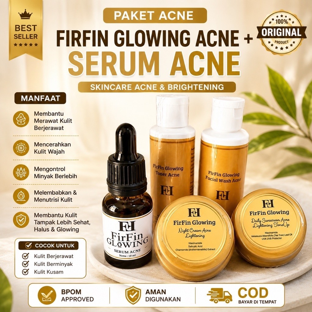 FIRFIN GLOWING ACNE + SERUM ACNE untuk kulit berjerawat & Beruntusan