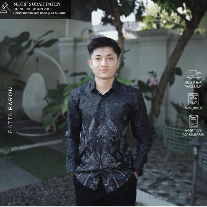 ANGSANA HITAM - Kemeja Batik Pria Lengan PANJANG Slimfit Full Furing Premium (Bahan Adem, Halus Lemb