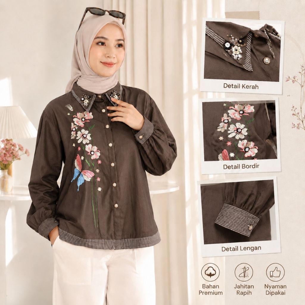 [BILQIS PREMIUM BRAND ATASAN BUTIK] ATASAN BLOUSE PREMIUM BRAND ATASAN TENCEL MONTE / KATUN BORDIR /