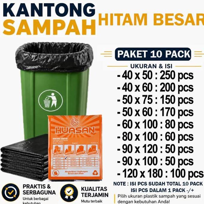 Kantong Sampah HITAM Besar Paket SUPER HEMAT 10-Pack Plastik Kuat 40x50cm 40x60cm 50x60cm 50x75cm 60