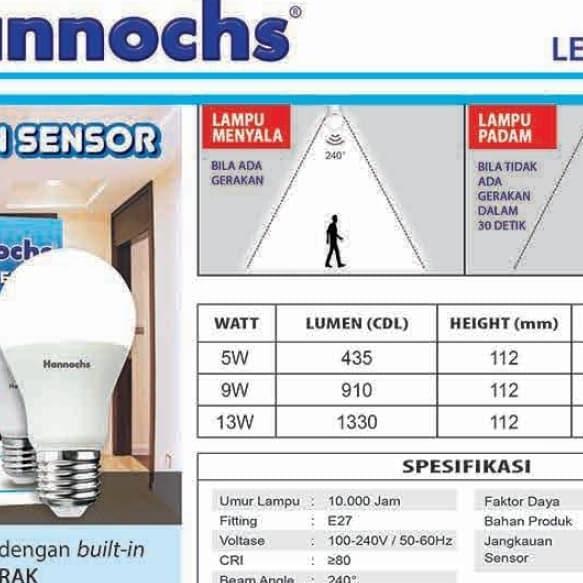 [] Lampu SENSOR GERAK Lampu LED Sensor HANNOCHS motion sensor 5W 9W 13W
