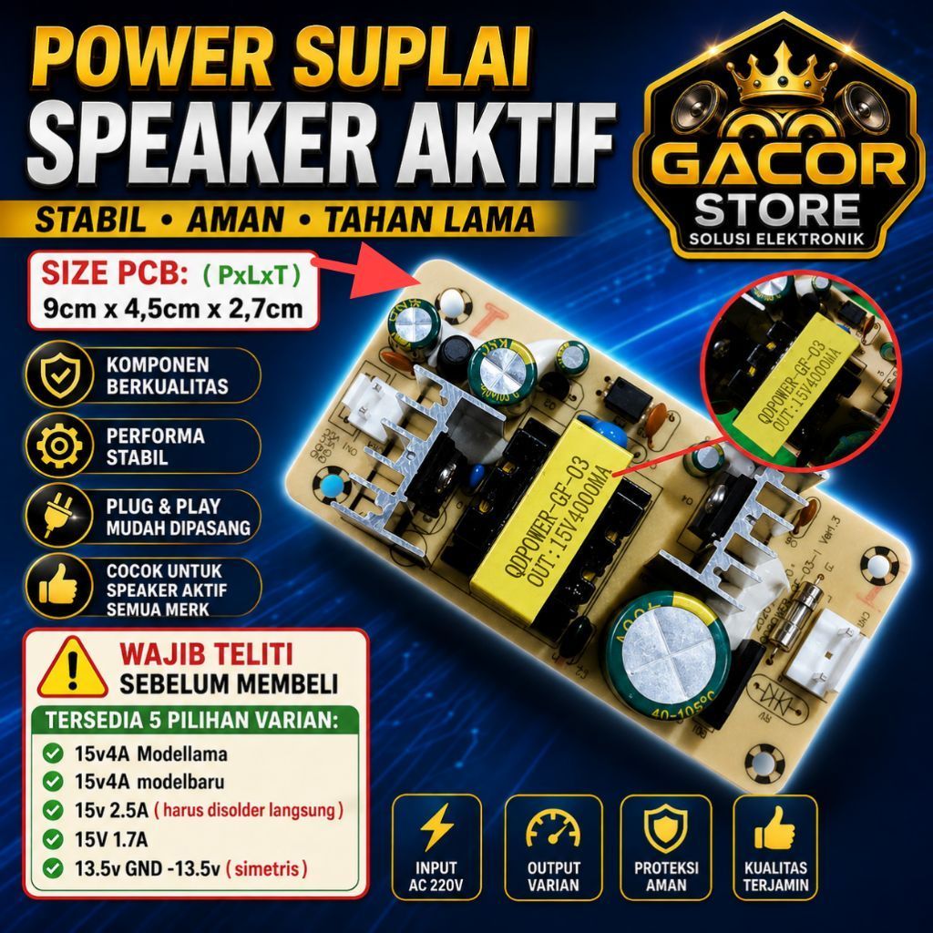 power suplai supply speaker aktif portable 15v 4000mA Tanaka DAT advance NOISE GMC ASATRON HT- 8890 