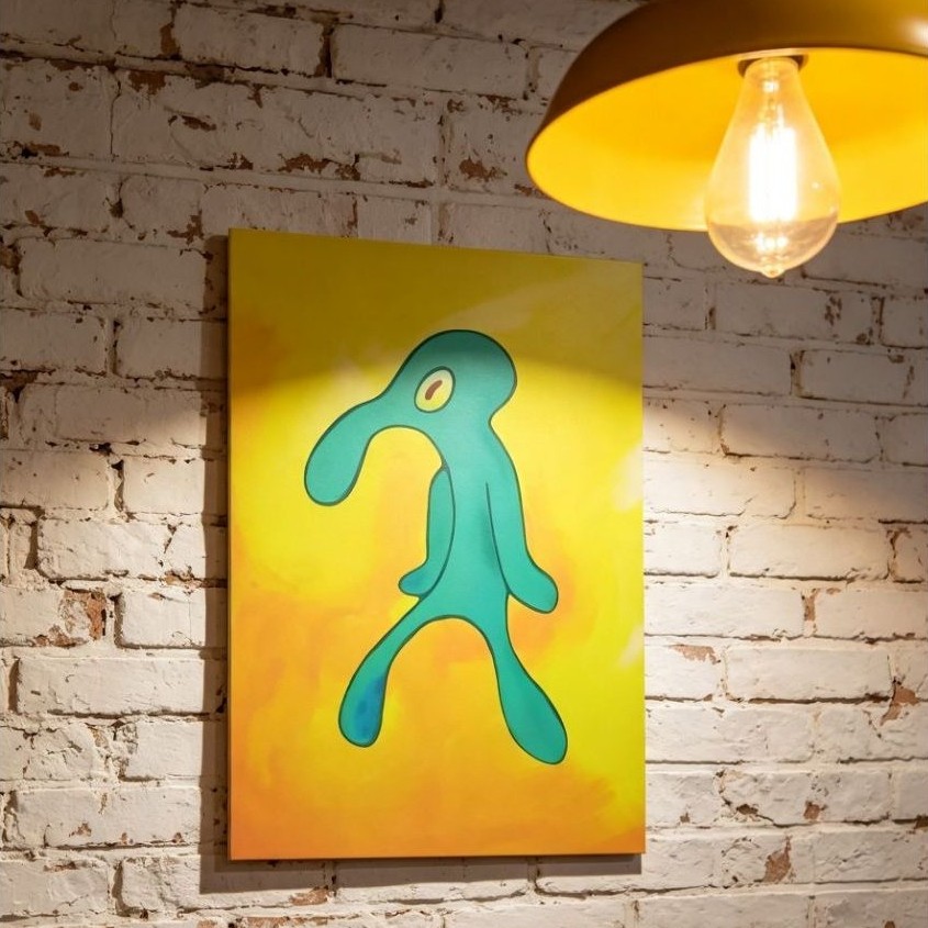 POSTER RANGKA KAYU "SQUIDWARD" TAMPAN DAN PEMBERANI