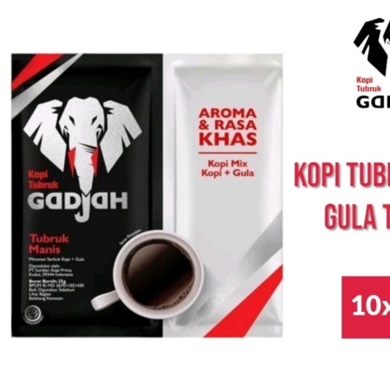 Kopi Gajah Gula Pisah 10 Sachet x 23gr | Kopi Hitam + Gula Terpisah | Kopi Sachet Praktis
