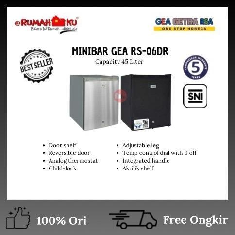 Allthebest- GEA MINIBAR RS-06DR BLACK & INOX/MINIBAR GEA 45L/MINIBAR GEA/KULKAS MINIBAR