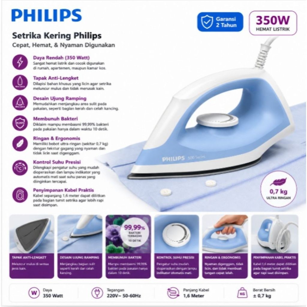 Setrika philips 500 series setrika dry iron philips