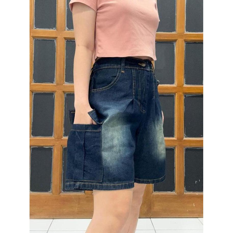 HPK 001 - Celana pendek cargo bahan jeans premium - hotpants cargo denim - shorts - celana pendek wa