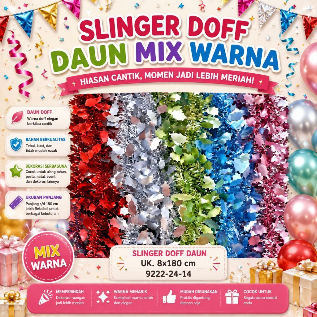 Slinger Doff Daun, slinger Warna Warni, Hiasan Dekorasi,slinger dekorasi natal, slinger hiasan natal