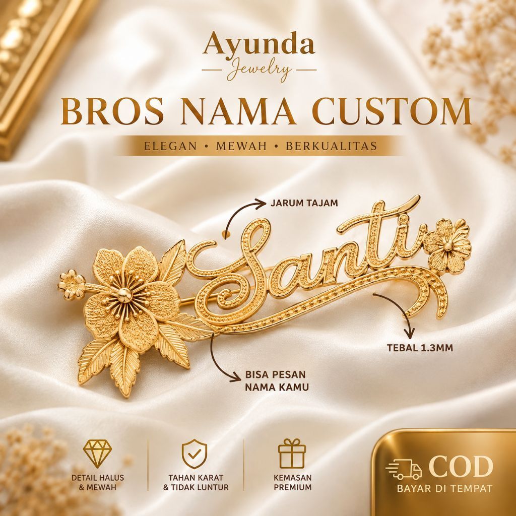 Bros Nama custom Lapis emas Bros hijab bros titanium