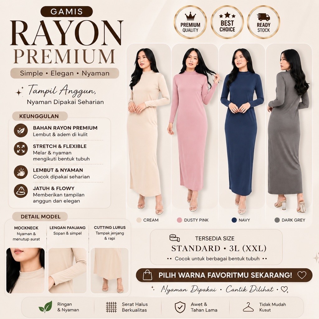 Manset Gamis Rayon Premium | Inner Dress Wanita | Gamis Rayon Premium