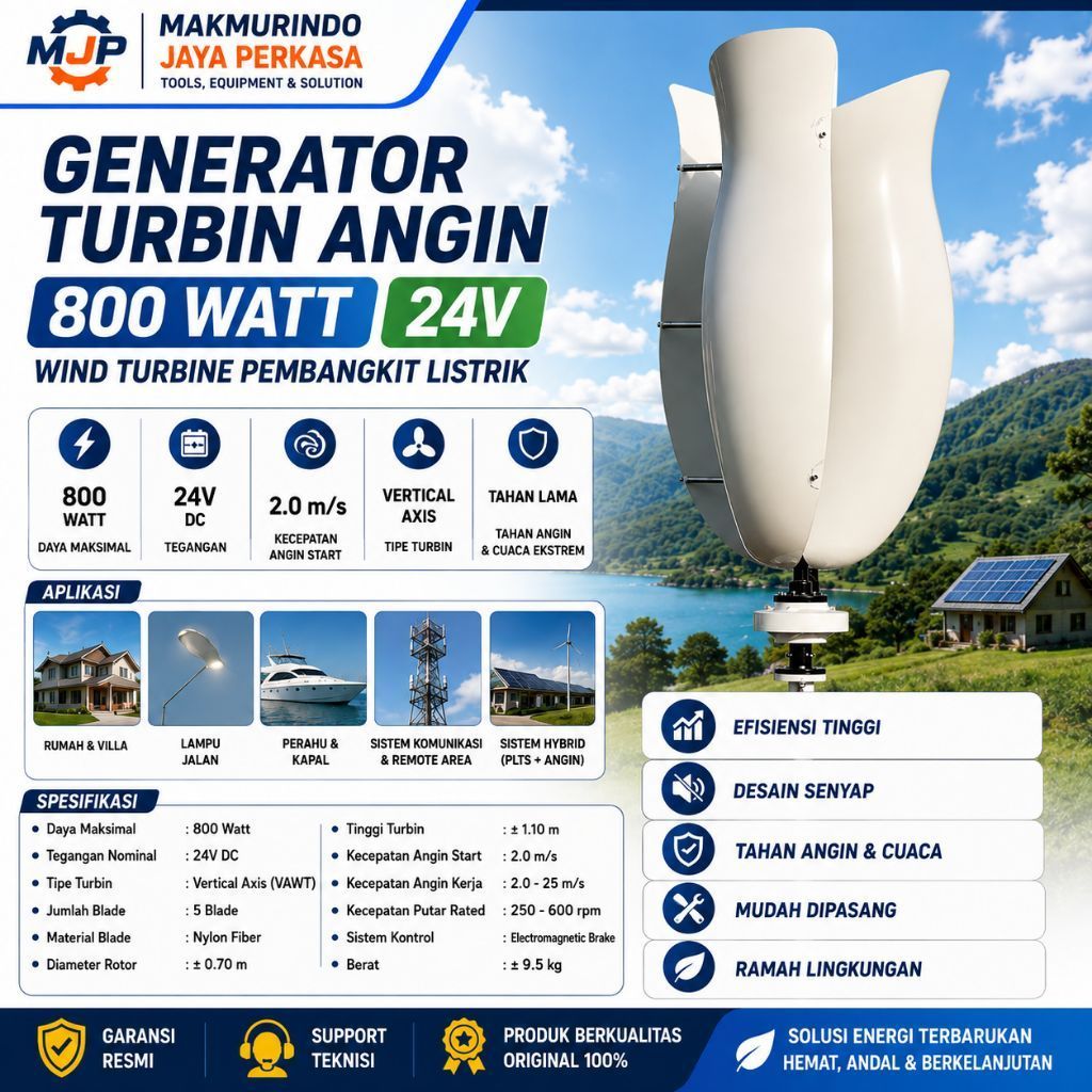 Generator Turbin Angin 800 Watt 24V Wind Turbine Pembangkit Listrik Tenaga Angin