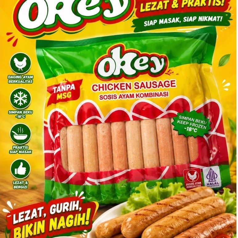 Sosis Ayam Okey 1000gr & 500gr - Praktis, Higienis, dan Lezat