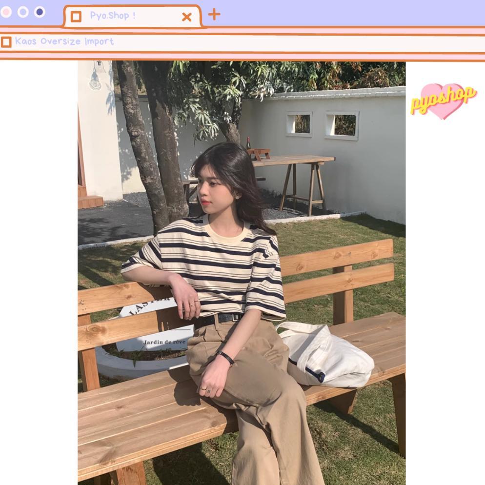 RECOMMENDED KAOS STRIPE OVERSIZED IMPORT WANITA BORDIR KOREAN