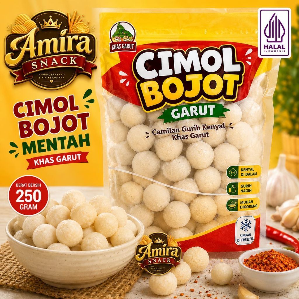Amira Snack Cimol Bojot Mentah Khas Garut 250 Gram | Cimol Aci Kenyal Gurih Berbumbu | Siap Goreng