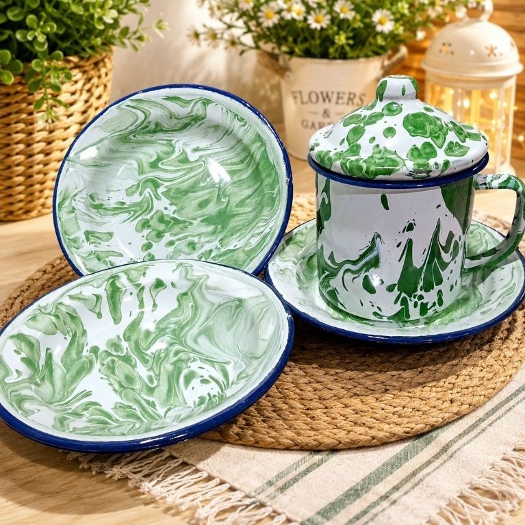 Tatakan gelas enamel Lurik 14cm