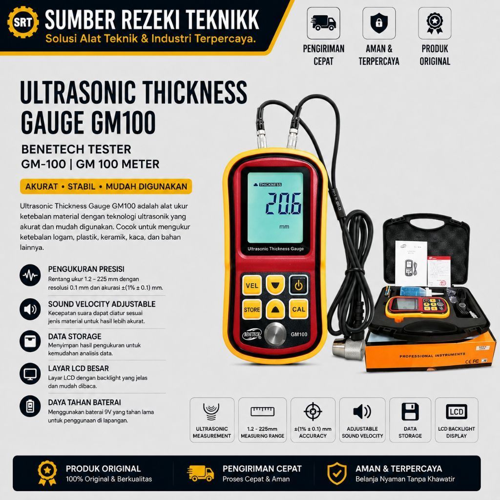 Ultrasonic Thickness Gauge GM100 BENETECH Tester GM-100 GM 100 Meter