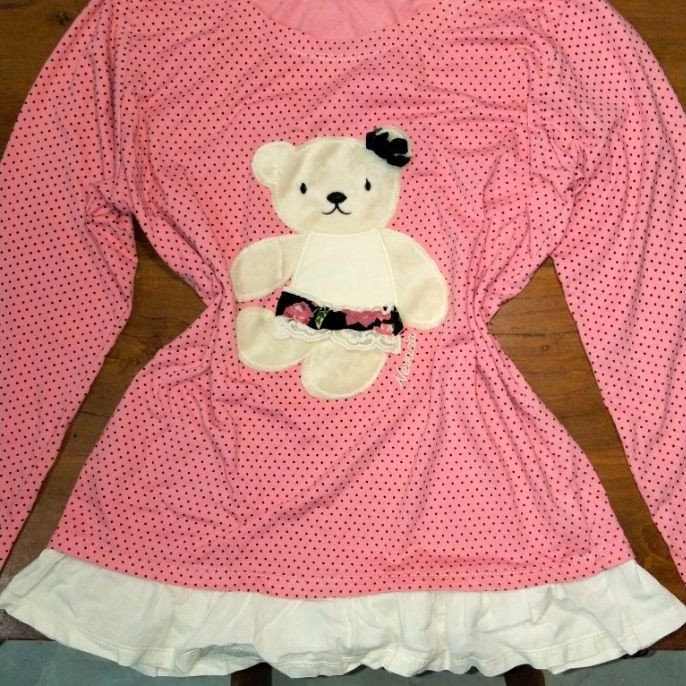[Preloved] Polkadot Ruffle Teddy Bear Nevada Top - Size M - Pink Polkadot - BACA DESKRIPSI