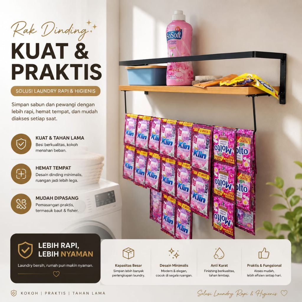 Rak Dinding Laundry Multifungsi Rak Penyimpanan Sabun Detergen Kamar Mandi