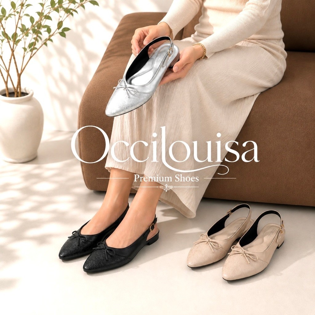 Occilouisa - Michelle Flat Shoes Wanita Glossy Motif Floral / Sepatu Sandal Wanita Pita Ujung Lancip
