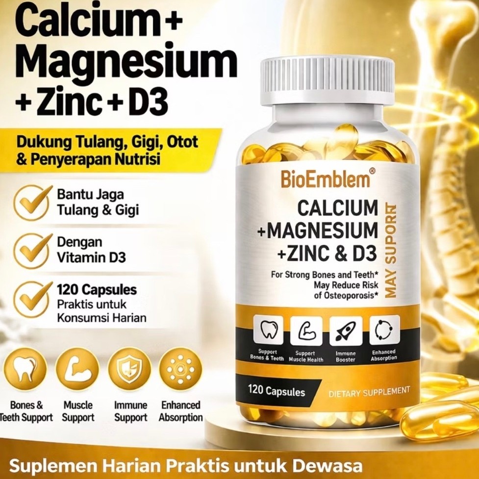 Vitamin D3 Calcium Magnesium Zinc 120 Capsules - Bioemblem Calcium Magnesium Zinc - Calcium Magnesiu