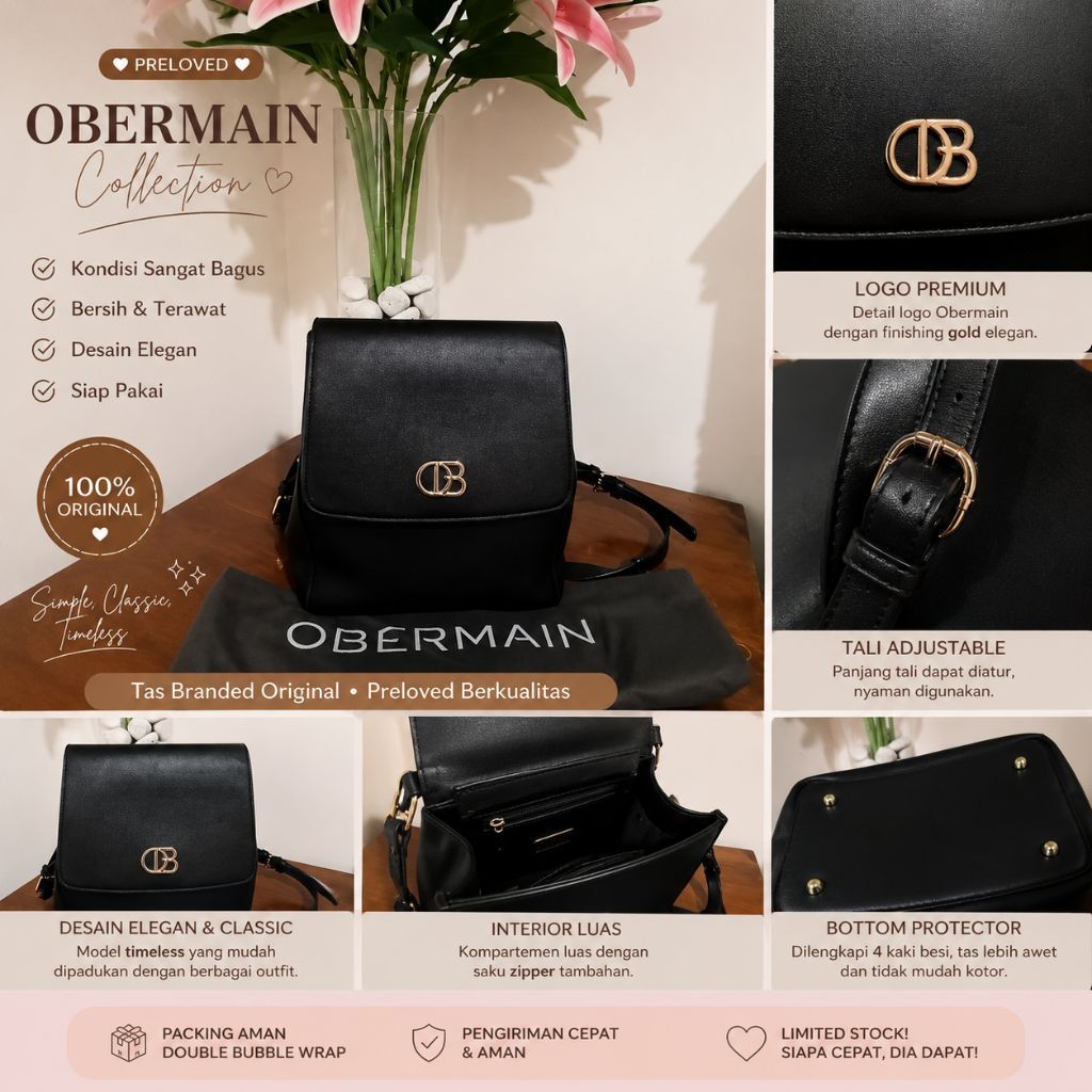 Tas Obermain Wanita Original Preloved Branded Tas Ransel Wanita Sling Bag Hitam