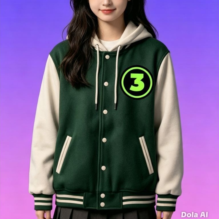 Original Topten Varsity hoodie Jacket Green anak sablon angka