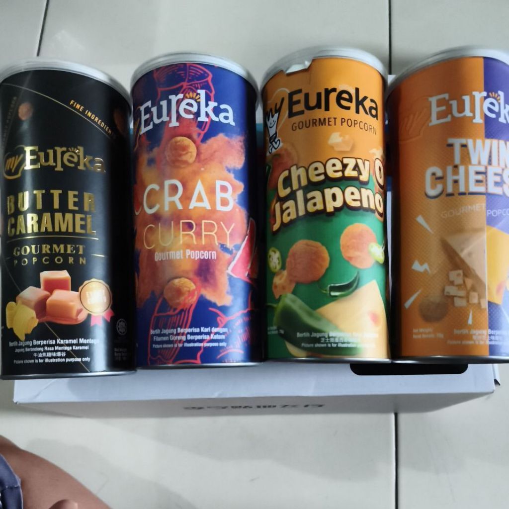 eureka popcron 70gr, butter, crab, cheezy o jalapeno, twin chese