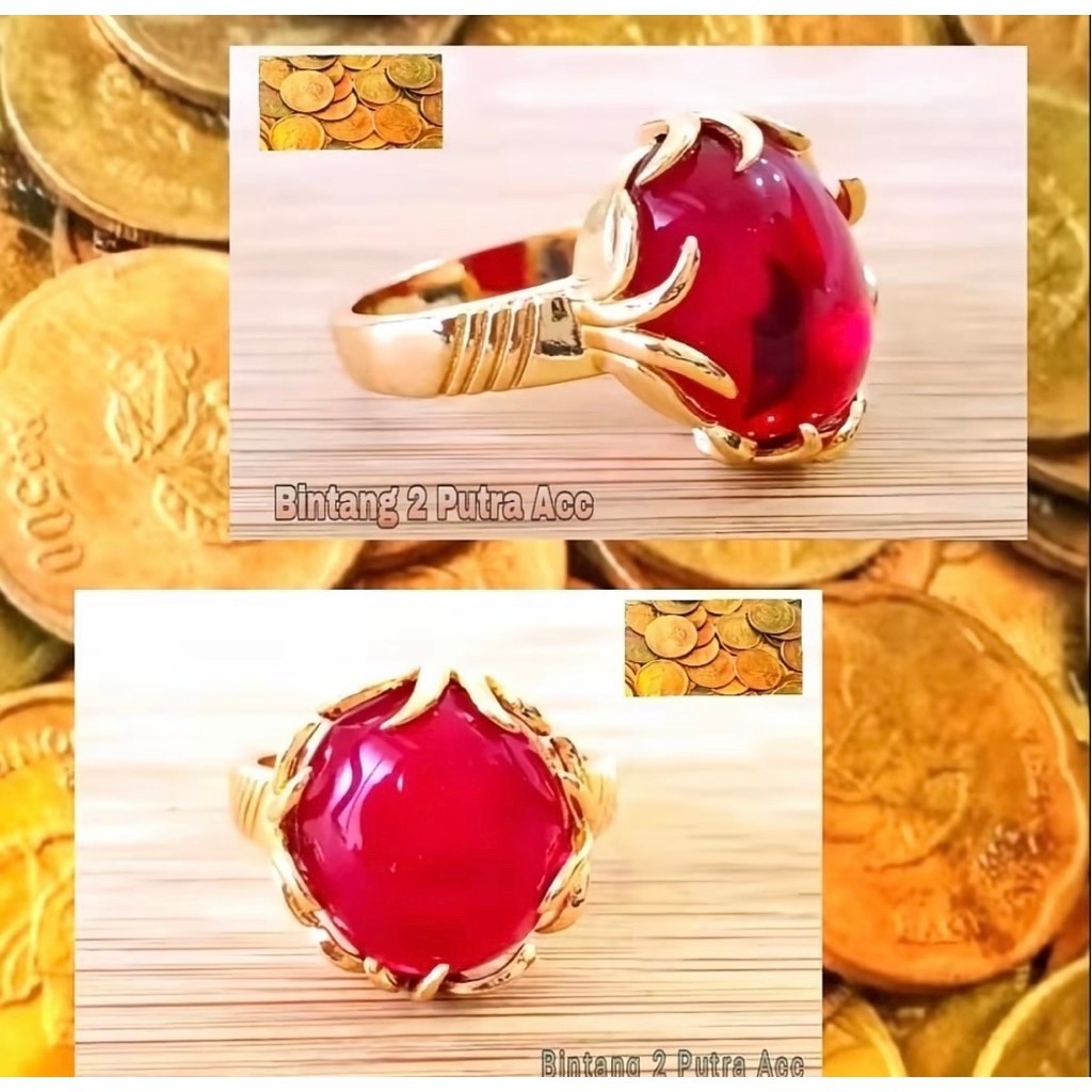 Cincin emas batu merah giok titanium anti karat perhiasan wanita