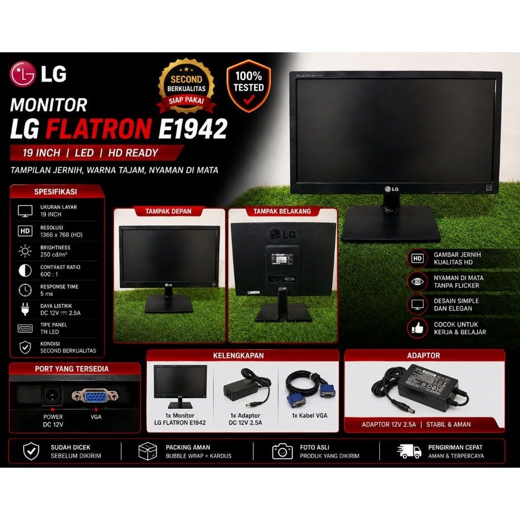 Monitor LG Flatron E1942 19" LED HD — Second Berkualitas
