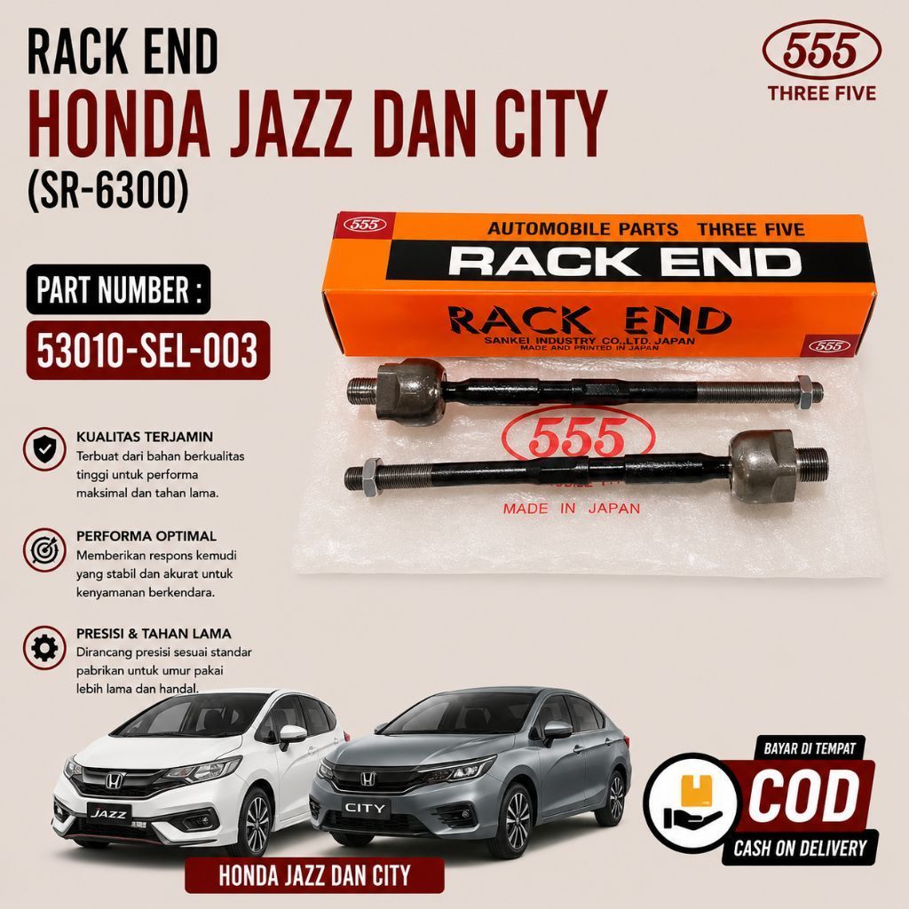 RACK END HONDA JAZZ GD3 555 JAPAN RACK END HONDA CITY GD8 555 JAPAN LONG TIE ROD HONDA JAZZ GD3 555 