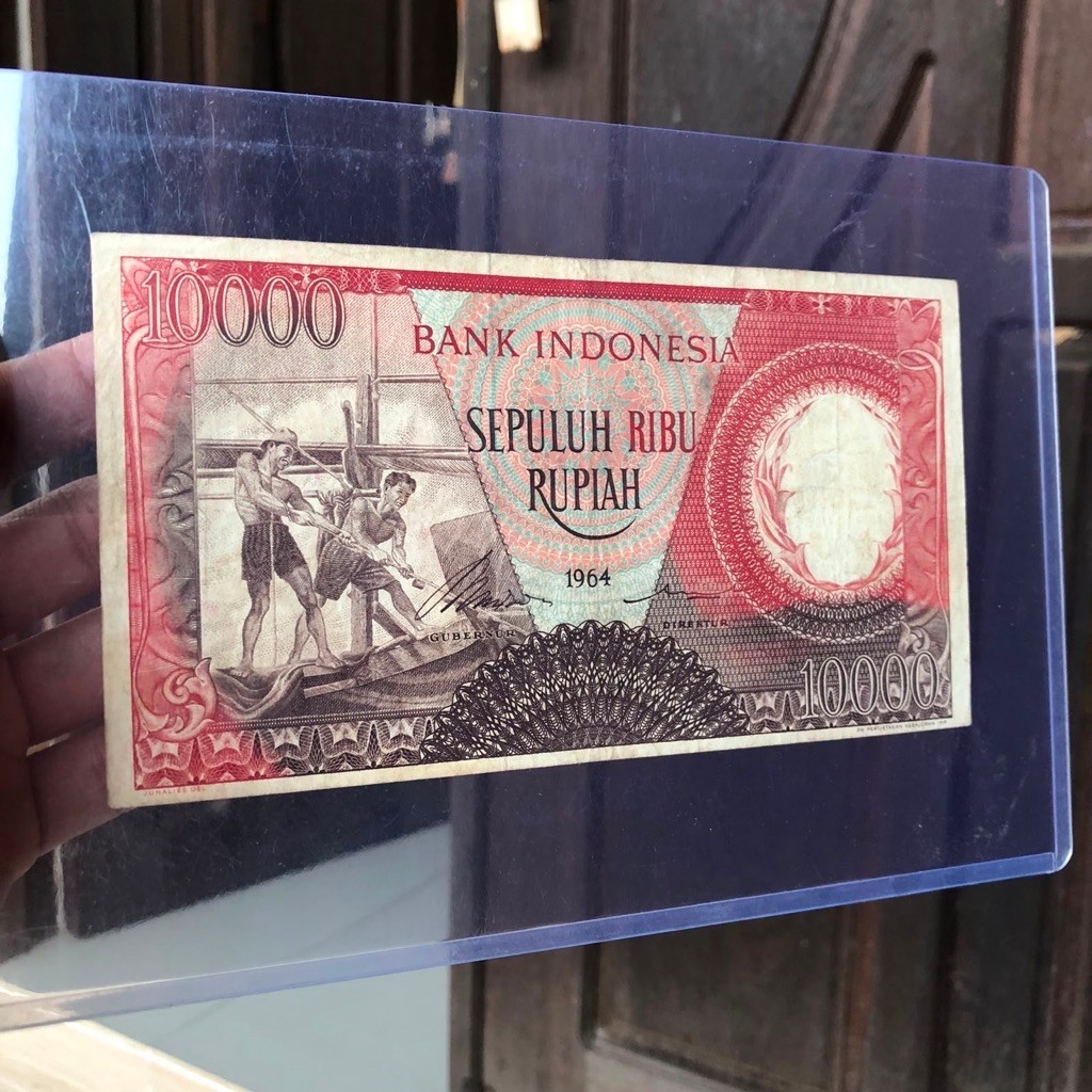 Uang Seri Pekerja Rp. 10.000 Rupiah 1964 Original di No. Seri EEA Seri Cantik