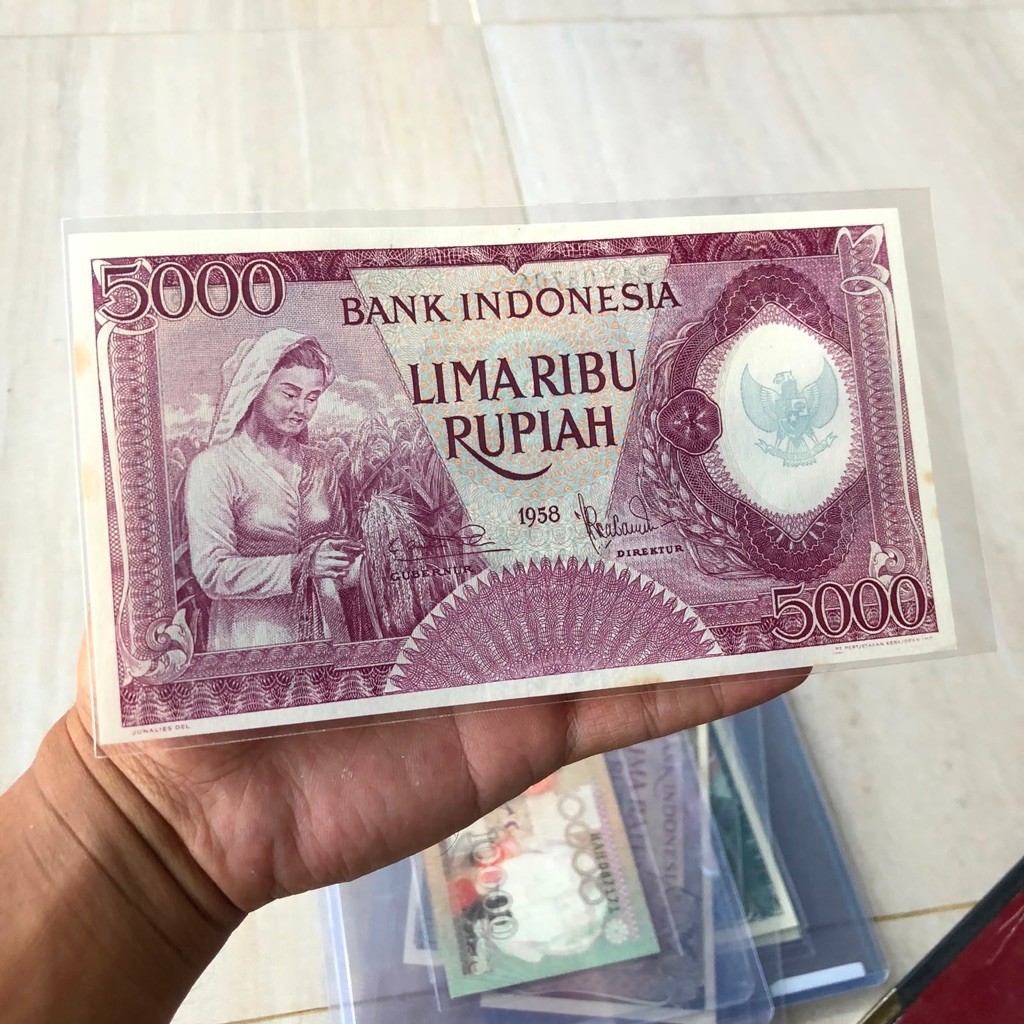 Uang Seri Pekerja Rp. 5000 Rupiah 1958 Original Violet Code BAN