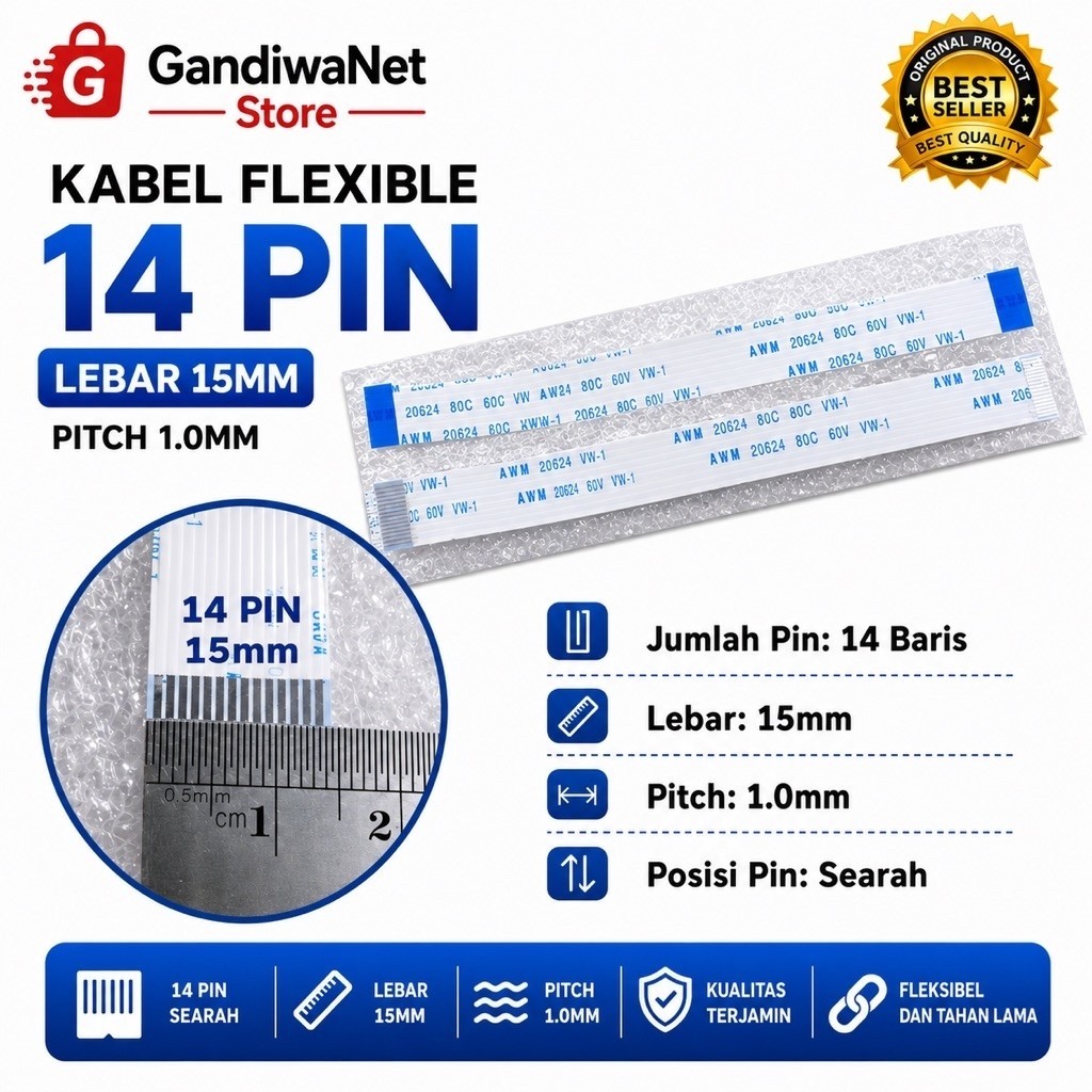 Kabel Flexible FFC FPC - 14 Pin Lebar 15mm Searah