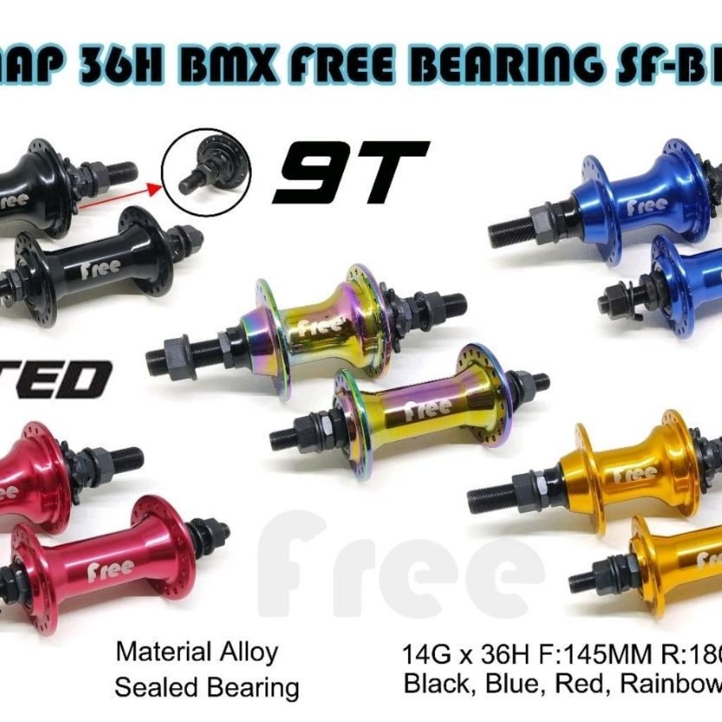 (Sepasang) Hub United FREE BMX 36 Hole Free Alloy 9T Bearing 5 Jangkrik