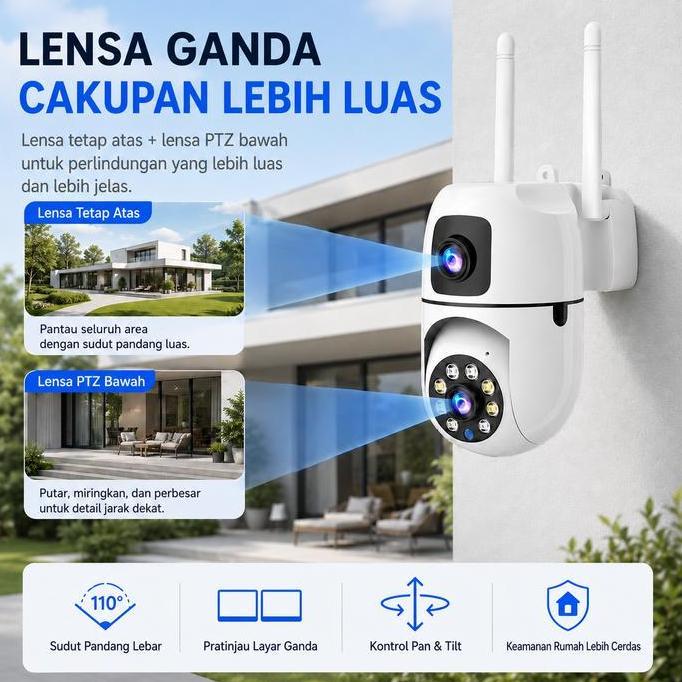 WIFI SSQ33 CAM720 Kamera CCTV HD 1080P PTZ Lensa Ganda Luar Ruangan Nirkabel Penglihatan Malam Ganda