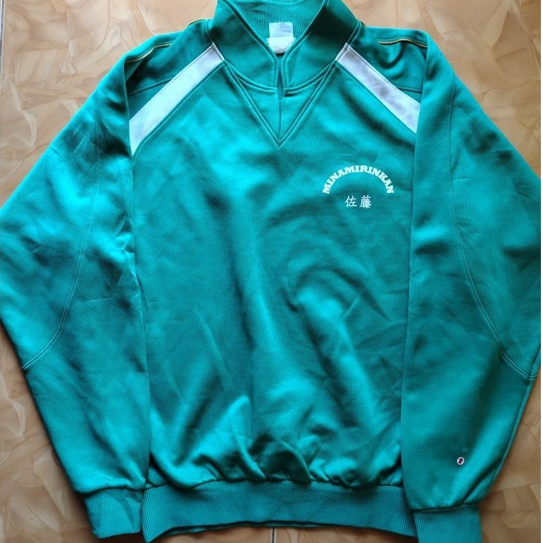 Tracktop Crewneck Jacket Merek Unitika Warna Hijau List Putih Bahan Lotto Jaspo Sablon Size XL to XX