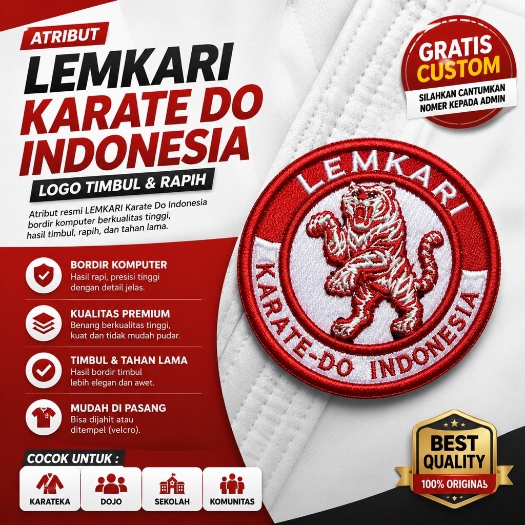 Patch Logo Karate Do/Atribut Karate Do Indonesia/Patch Logo Lemkari Timbul Terbaru