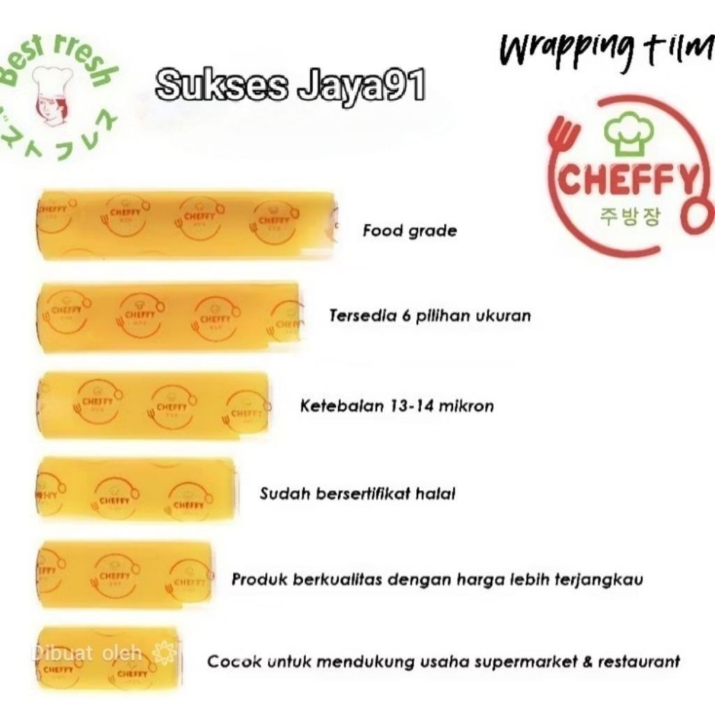 Isi 1Roll Wrapping Film Cheffy Bestfresh Plastik pembungkus makanan Plastik wrapping roll makana...