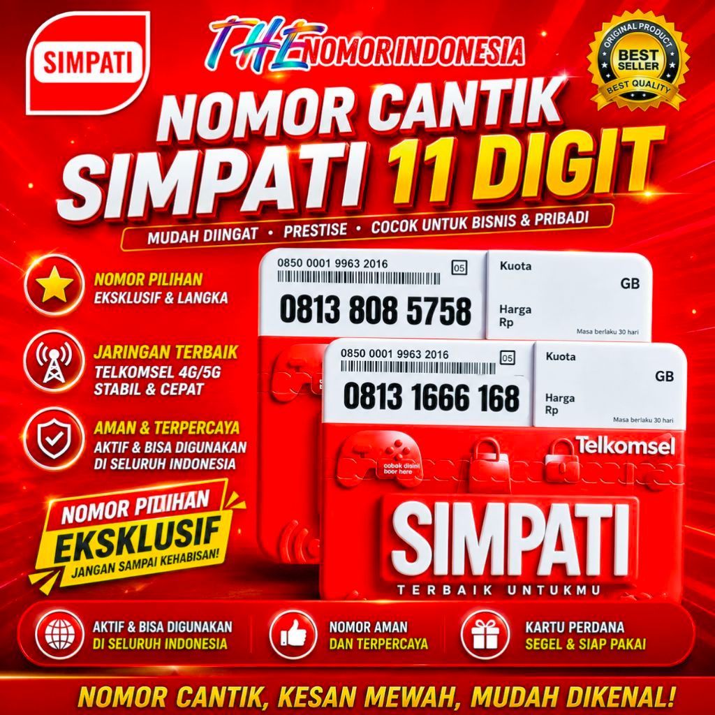 Kartu Perdana Nomor Cantik Simpati 11 Digit Seri HOKI 5758/ 8055/ 168/ 1922 Nasional 4G/LTE/5G | Mud