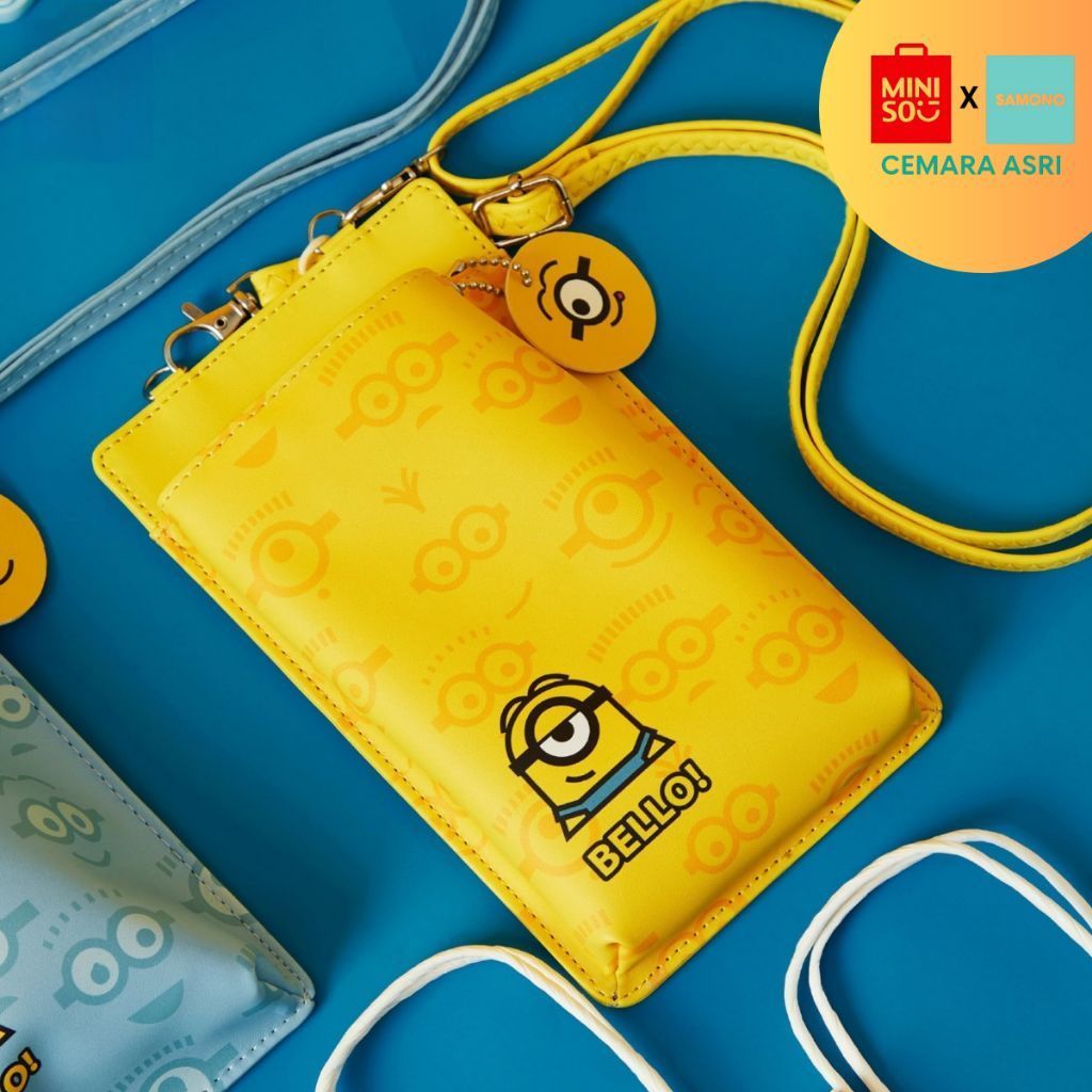 [Disc 50%] MINISO Minions Collection Crossbody Bag Yellow Blue Official - Tas Selempang Mini PVC Rin