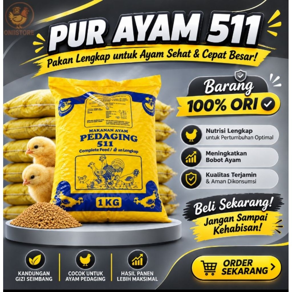 (Harga Grosir) 511 Pakan Ayam Pedaging Kemasan Kuning Protein Tinggi - Murah Berkualitas