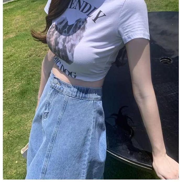 Rok jeans panjang wanita rok highwaist dewasa jumbo korea ootd A-Linen  rok midi jumbo Linen High Wa