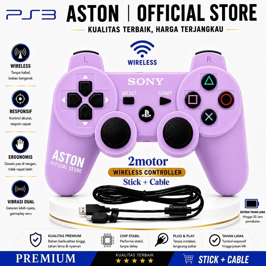 BEST SELLER STICK PS3 WIRELESS 2MOTOR + KABEL CHARGER