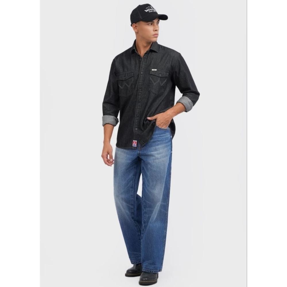 Best Seller Wrangler Kemeja Denim Pria Lengan Panjang Black Wash Original - Kemeja Jeans Hitam Cowok