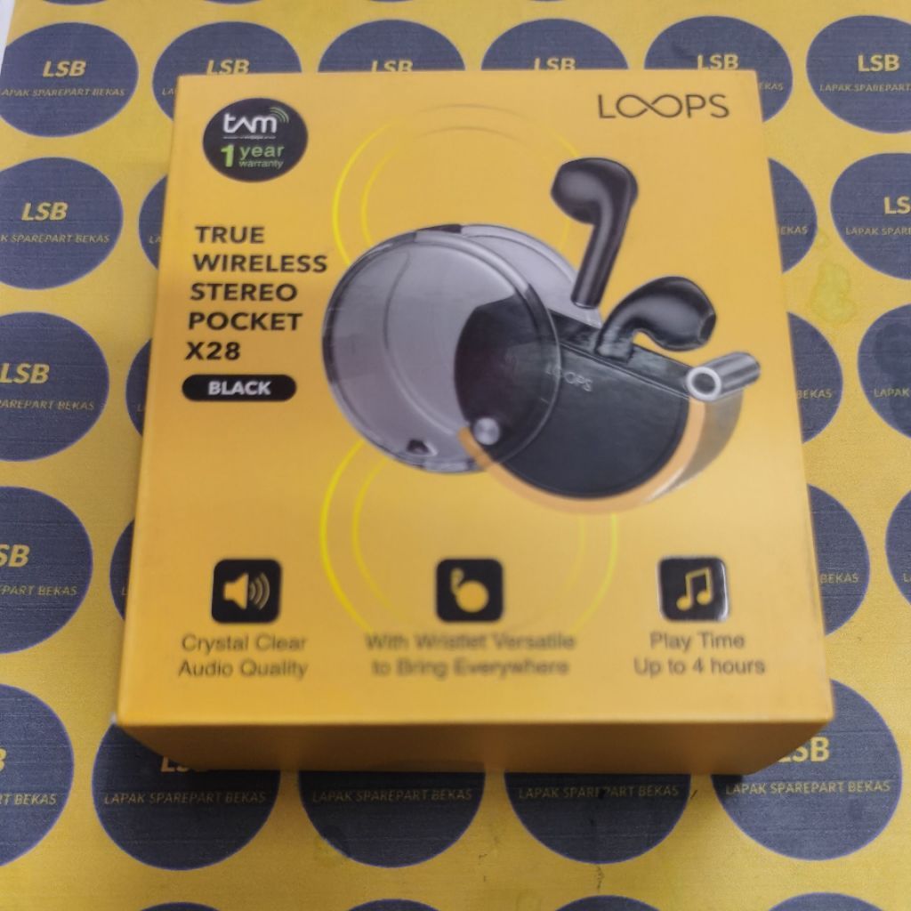 EARPHONE LOOPS WIRELESS STEREO POCKET X28 BLACK LOOPS ORIGINAL
