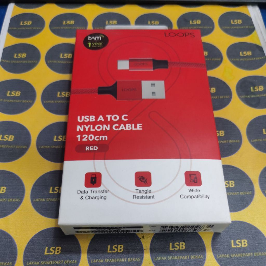 CABLE USB LOOPS USB A TO C NYLON CABLE 120CM LOOPS ORIGINAL