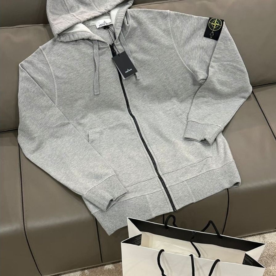 Stone Island Premium Hoodie Full Tag Cotton Jaket Zipper SI Abu Misty Casual