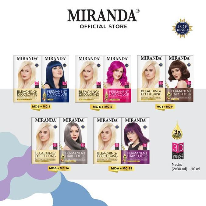 Hair- [2Pcs] Miranda Paket Cat Rambut Mc6 Bleaching + Hair Color Varian Mc2 Blue | Mc5 Pink | Mc9 Br